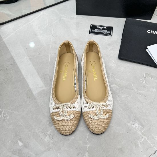 Chanel Raffia Ballet Flats Soft Sheepskin Lining Leather Sole