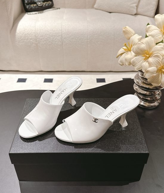 Chanel Embellished Patent Leather Heeled Slides