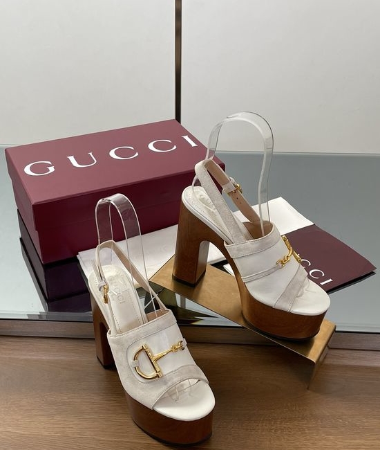 Gucci Gold Buckle Platform Wedge Heel Sandals