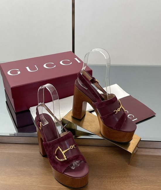 Gucci Gold Buckle Platform Wedge Heel Sandals