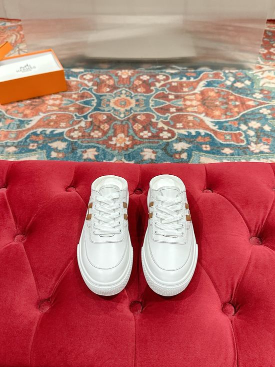 Hermes Mixed Material Slip-On Sneakers Breathable Comfortable Casual Footwear