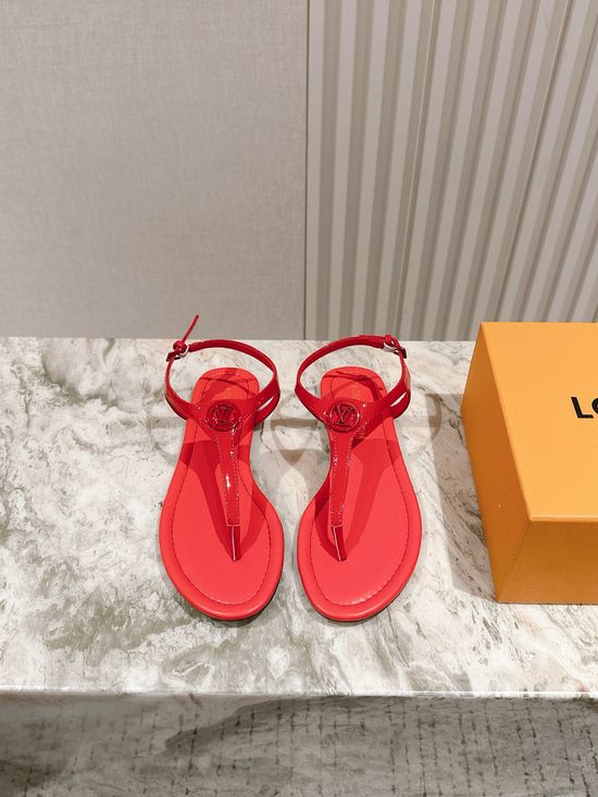 Louis Vuitton Patent Leather Peep Toe Casual Flat Sandals