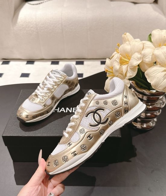 Chanel Embossed Pattern Leather Breathable Casual Sneakers