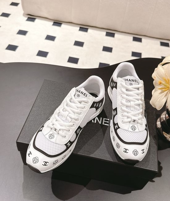 Chanel Embossed Pattern Leather Breathable Casual Sneakers