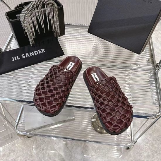 Jil Sanders Handwoven Soft Leather Hollow Out Comfortable Casual Slides