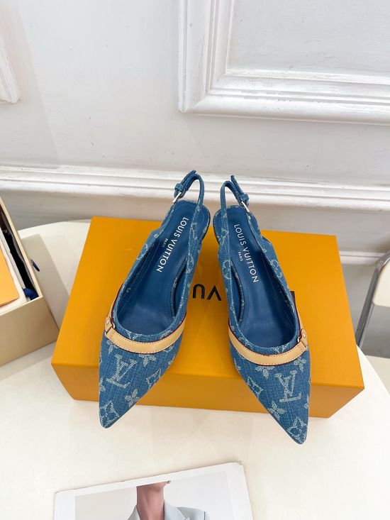 Louis Vuitton Kitten Heel Pointed Toe Slingback Pumps with Leather Sole