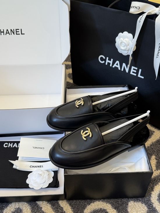 Chanel Faux Fur Lined Suede Mules With Leather Sole