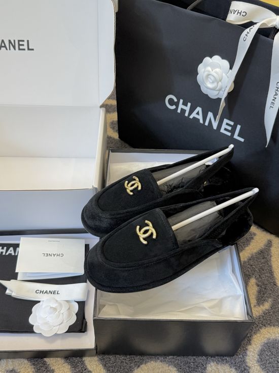 Chanel Faux Fur Lined Suede Mules With Leather Sole