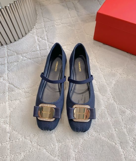 Ferragamo Multi Material Ballet Flats with Classic Hardware Detail