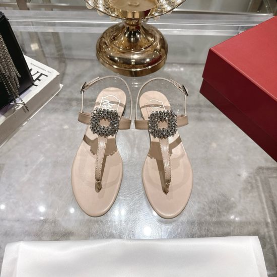 Roger Viver Elegant Leather Thong Sandals with Hardware Accents