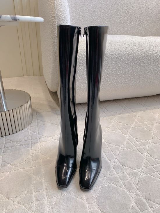 Yves Saint Laurent Sleek Leather Knee High Stiletto Boots