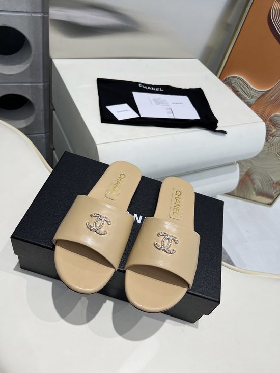 Chanel Comfortable Slide Slippers Soft Sheepskin Leather Sole