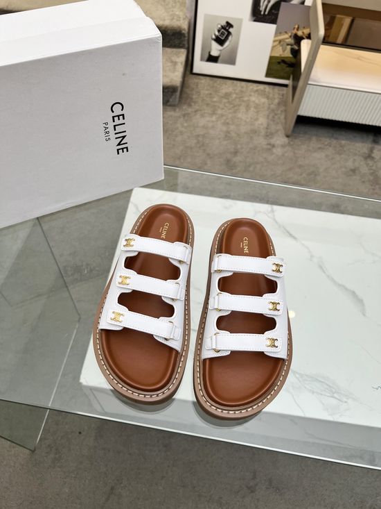 Celine Adjustable Slide Sandals with Decorative Hardware Accent