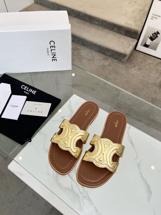 Celine Embossed Logo Calfskin Half Mules with Premium Lining