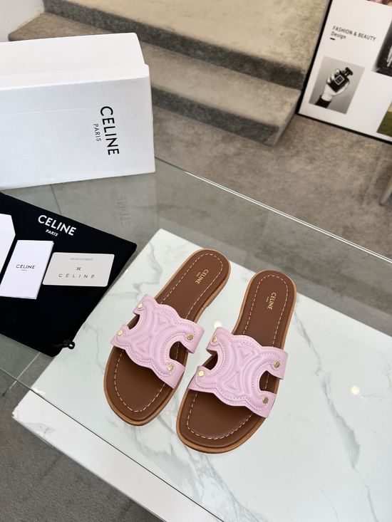 Celine Embossed Logo Calfskin Half Mules with Premium Lining