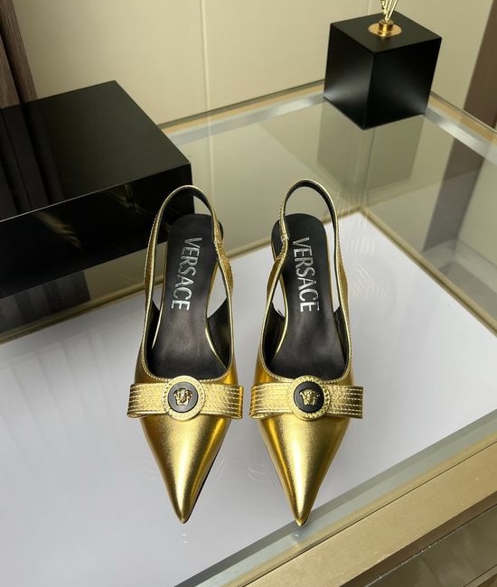 Versace Cowhide Low Heel Slingback Dress Sandals