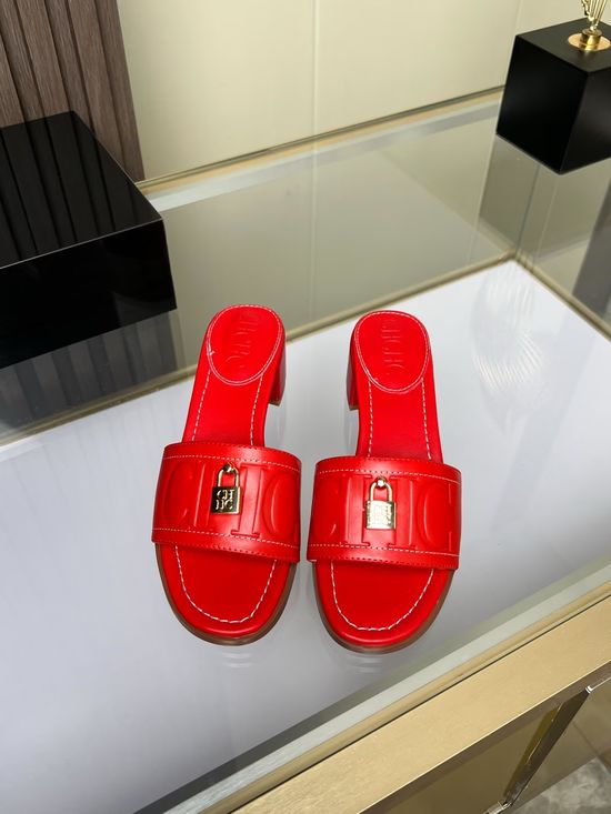Hermes Genuine Cowhide Comfortable Low Heel Slides