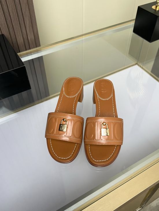 Hermes Genuine Cowhide Comfortable Low Heel Slides