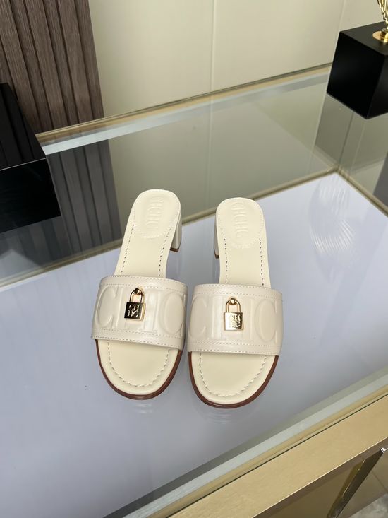 Hermes Genuine Cowhide Comfortable Low Heel Slides