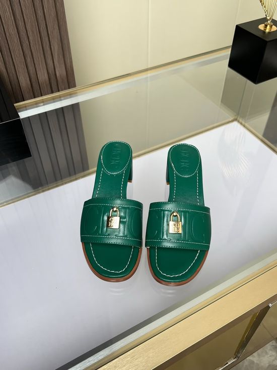 Hermes Genuine Cowhide Comfortable Low Heel Slides