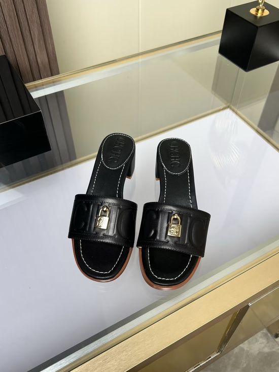 Hermes Genuine Cowhide Comfortable Low Heel Slides