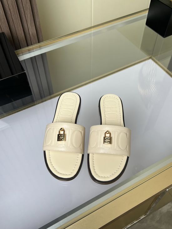 Hermes Genuine Cowhide Comfortable Flat Slide Sandals
