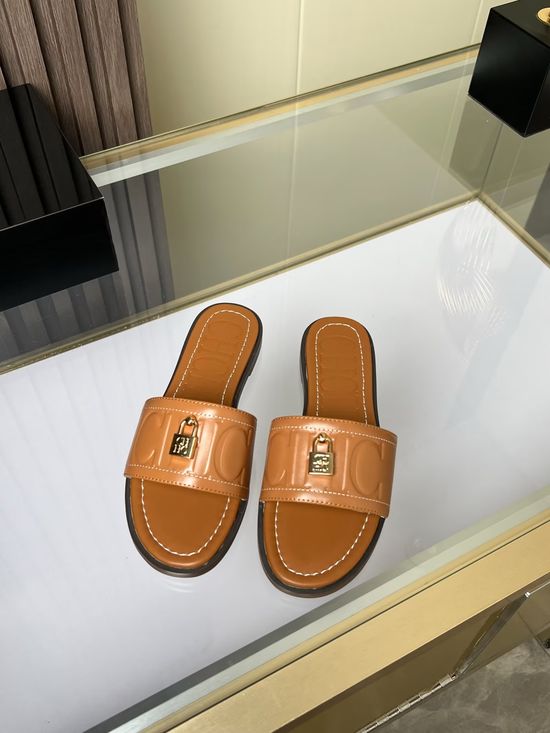 Hermes Genuine Cowhide Comfortable Flat Slide Sandals