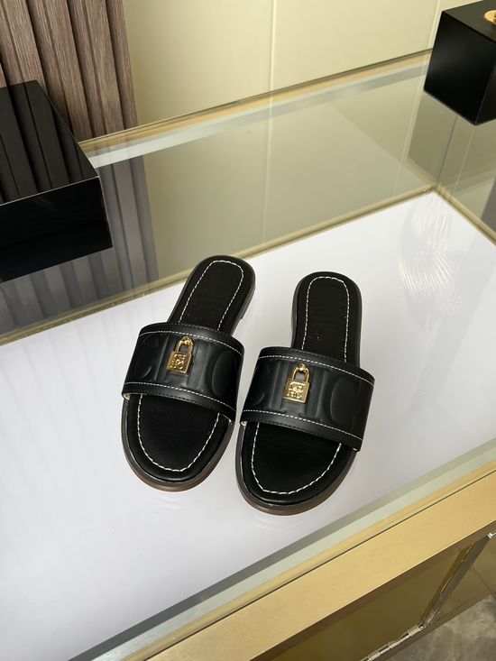 Hermes Genuine Cowhide Comfortable Flat Slide Sandals