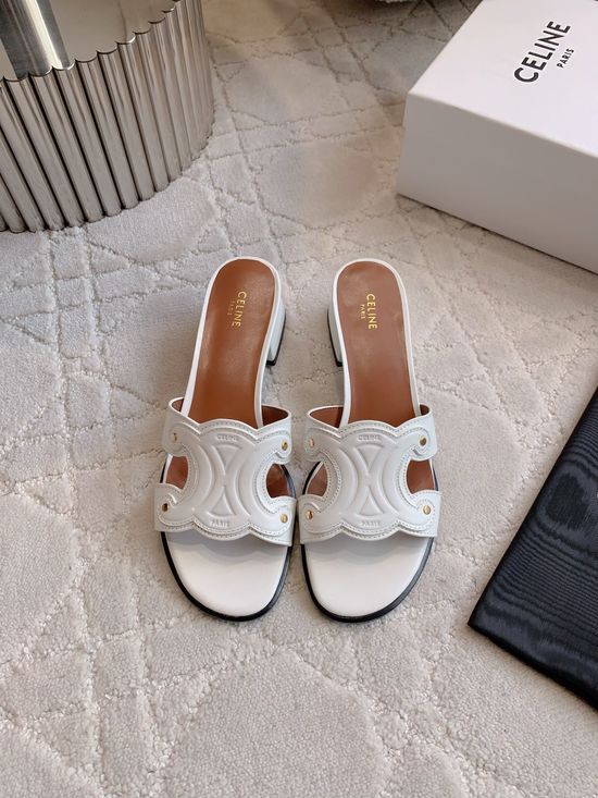 Celine Buckle Decor Chunky Heel Slides Classic Style Durable Outsole
