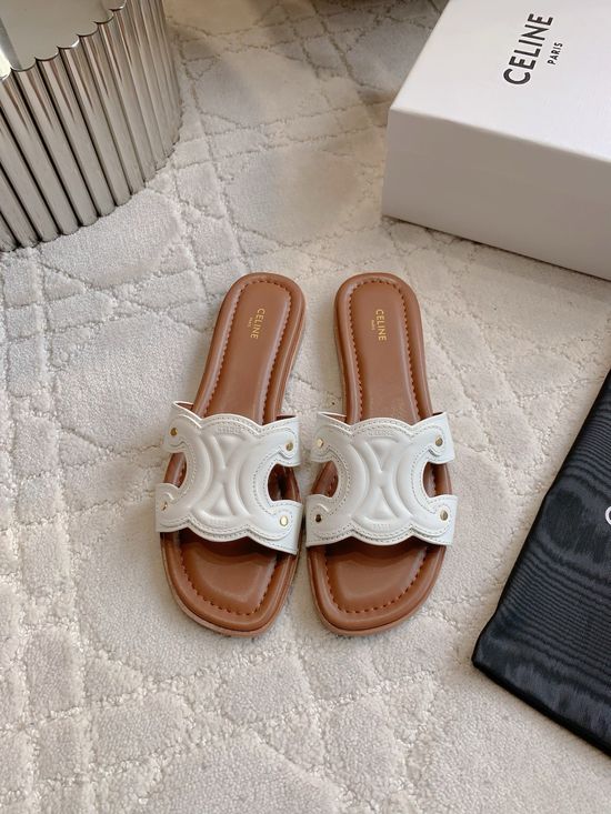 Celine Buckle Decor Chunky Heel Slides Classic Style Durable Outsole
