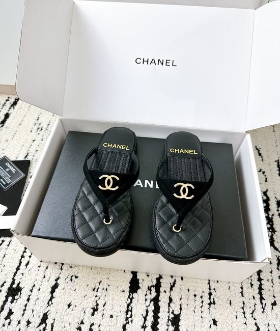 Chanel Raffia Leather Slides Classic Decor Durable Sole Casual Wear