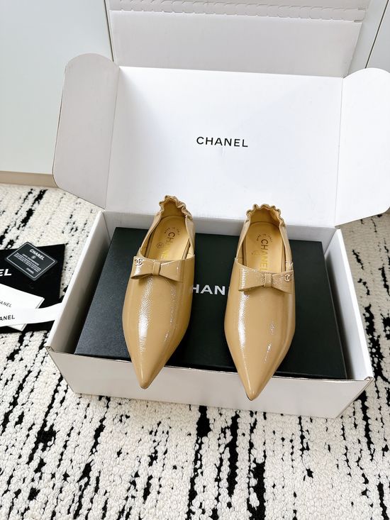 Chanel Bow Pointed Toe Flats Premium Leather Comfortable Dress Shoes