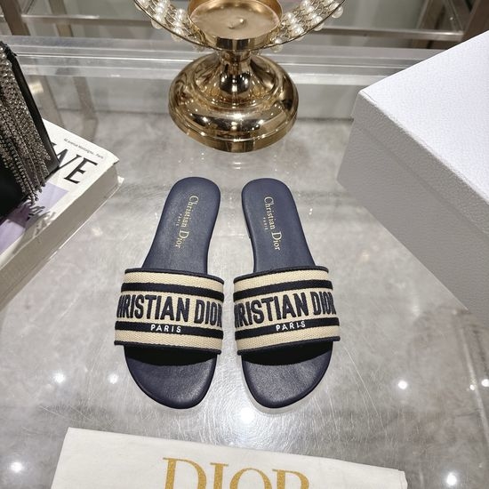 Christian Dior CD Color Block Embroidered Flat or Chunky Heel Slides