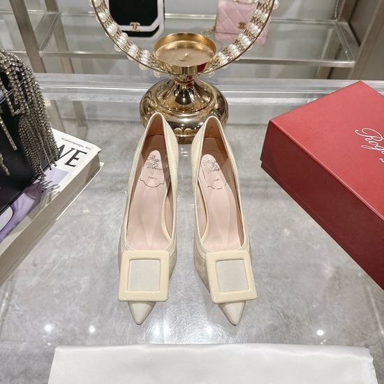 Roger Viver Square Buckle High Heels Elegant Commute Leather Shoes
