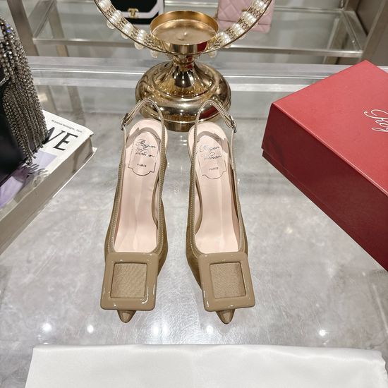 Roger Viver Square Buckle High Heels Elegant Commute Leather Shoes