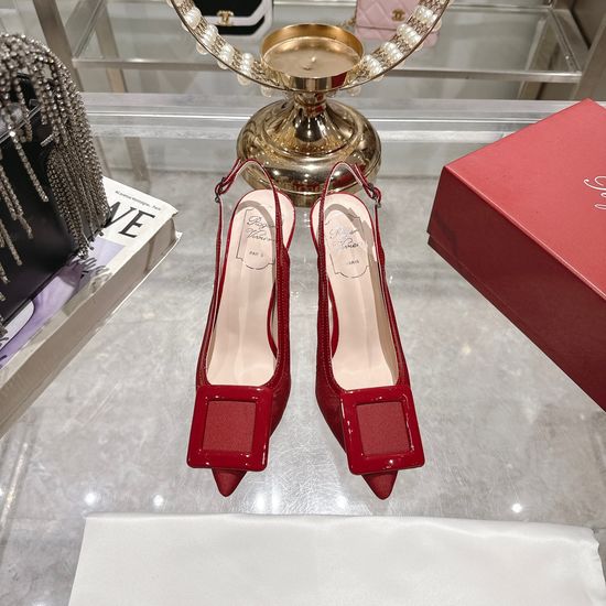 Roger Viver Square Buckle High Heels Elegant Commute Leather Shoes