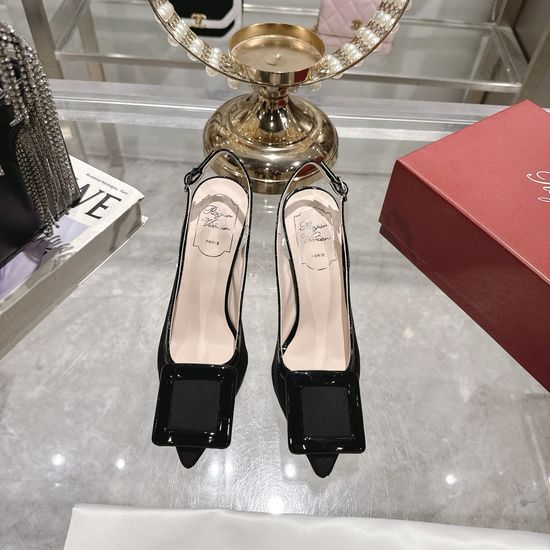 Roger Viver Square Buckle High Heels Elegant Commute Leather Shoes