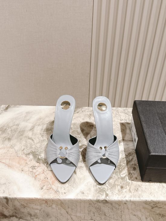 Yves Saint Laurent Elegant Silk Square Toe Stiletto Heels With Ornate Buckle