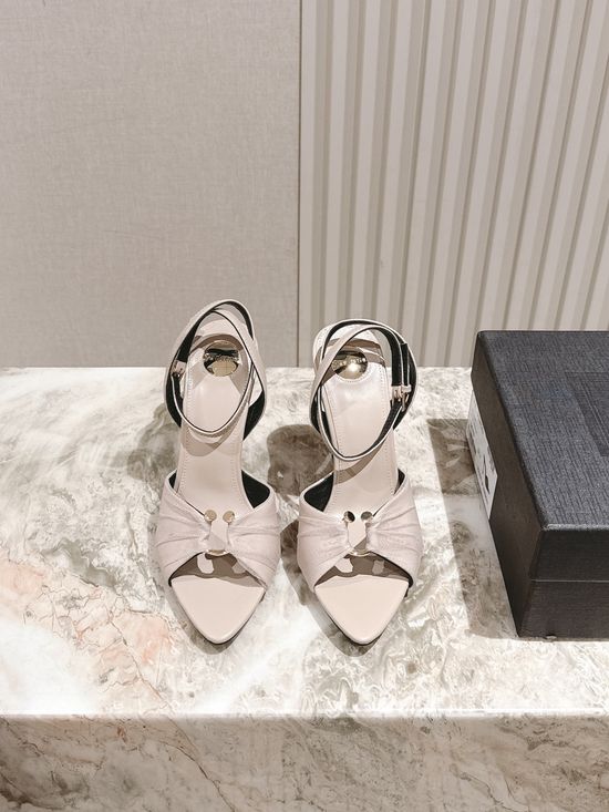 Yves Saint Laurent Elegant Silk Square Toe Stiletto Heels With Ornate Buckle
