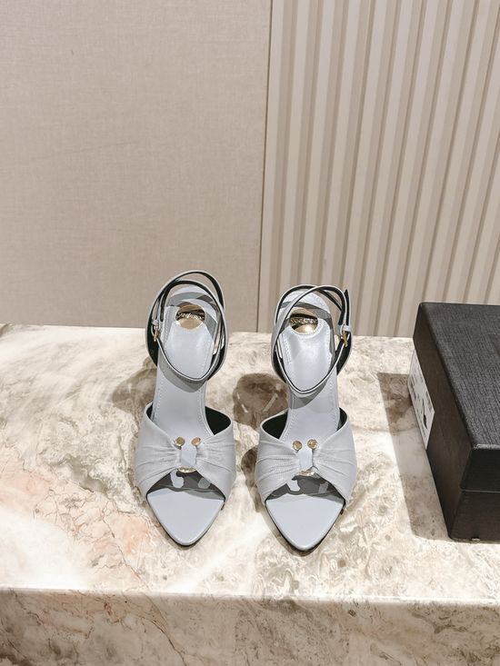 Yves Saint Laurent Elegant Silk Square Toe Stiletto Heels With Ornate Buckle