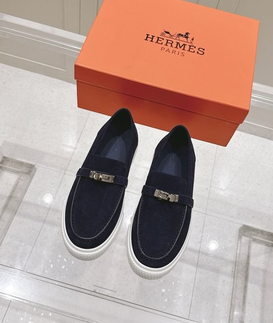 Hermes Buckle Decor Slip-On Loafers Casual Fashion Leather Shoes