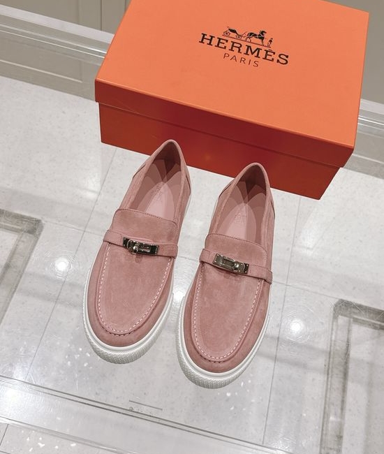 Hermes Buckle Decor Slip-On Loafers Casual Fashion Leather Shoes