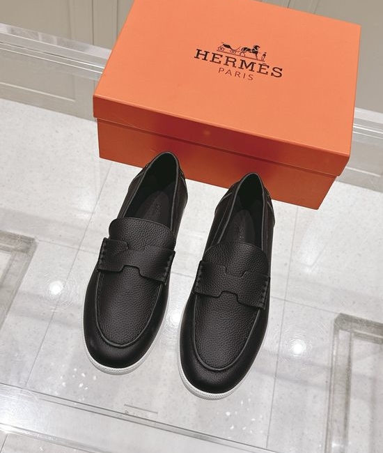 Hermes Classic H Design Loafers Casual Urban Style Leather Shoes