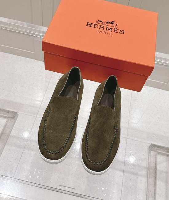 Hermes Woven Detail Suede Loafers Casual Comfortable Footwear