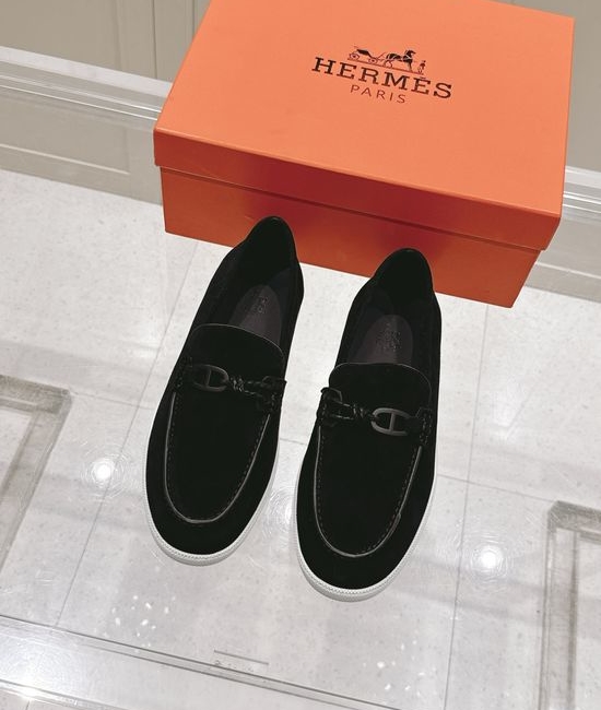 Hermes Braided Rope Decor Casual Loafers Premium Leather Shoes