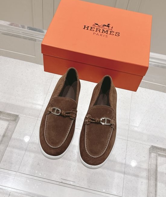 Hermes Braided Rope Decor Casual Loafers Premium Leather Shoes