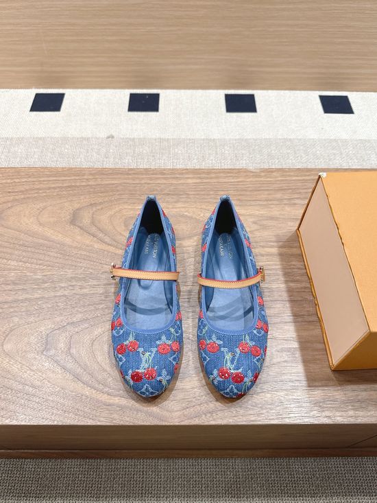 Louis Vuitton 3D Cherry Decor Comfortable Ballet Flats with Leather Outsole