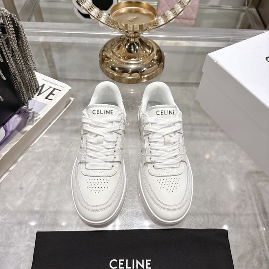 Celine Genuine Leather Lace-up Platform Casual White Sneakers