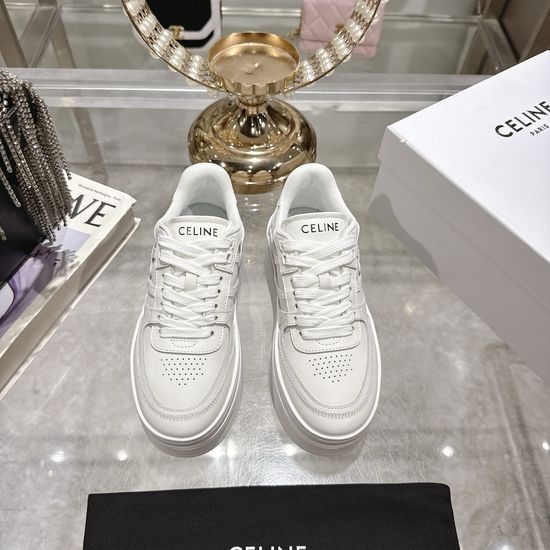 Celine Genuine Leather Lace-up Platform Casual White Sneakers