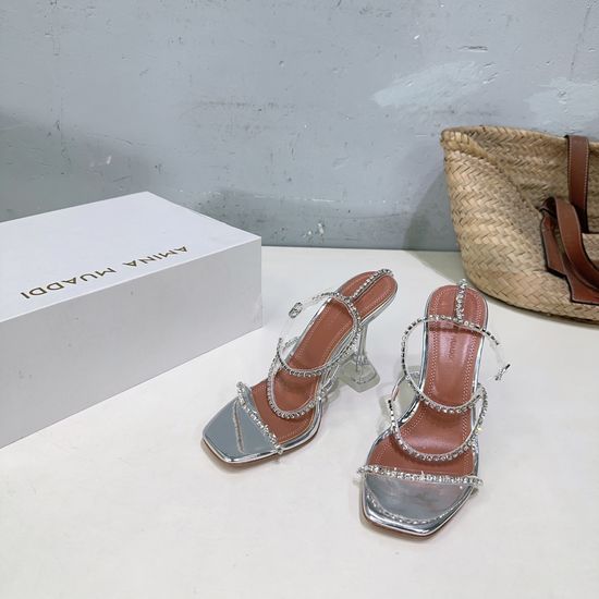 Ami Rhinestone Crystal Heel Slide Sandals Elegant Casual Shoes